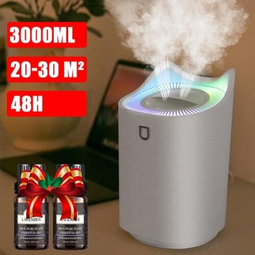3L Home Air Humidifiers Water Evaporator Double Nozzle Essential Oil Aromatherapy Diffuser With LED Light Office Air Fresheners