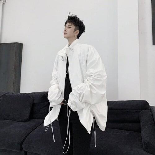 Gothic Dark Personality Niche Drawstring Pleated Oversize Jacket Mens Extra Loose Large Size Windbreaker Windbreaker Jacket