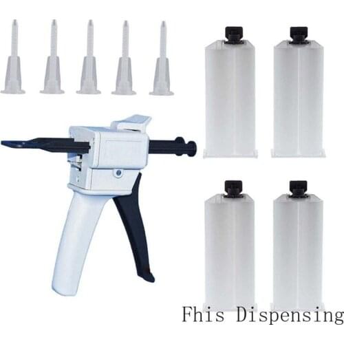AB Glue Cartridge 2:1 1:1 50ml Manual Dispense Gun with Cartridge Mixing Nozzle Silicone Glue Adhesive Bonding Extrusion Tool