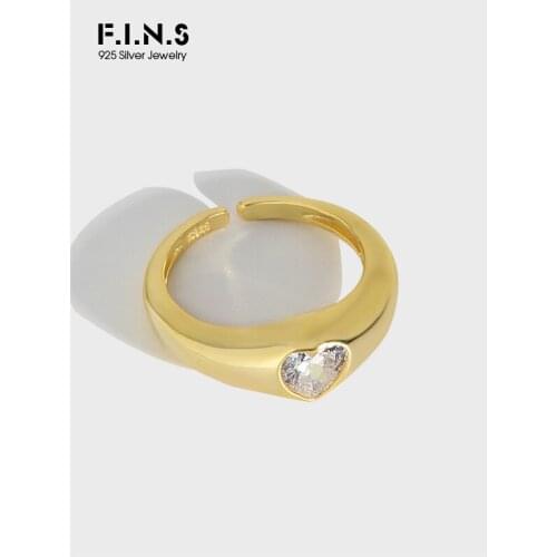 F.I.N.S Korean Simple Luxury Love Heart Zircon S925 Sterling Silver Ring Trendy Bling Crystal Open Wedding Rings Valentine Gifts