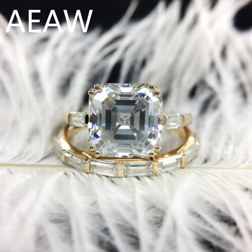 4.5ctw Asscher Cut Moissanite Two-Piece Set Ring Solid 18k Au750 Yellow Gold DF Color Excellent Cut For Women