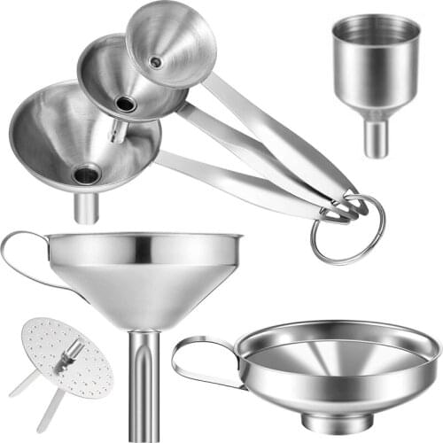 Stainless Steel Funnels Set,Kitchen Funnels with Strainer for Transferring of Liquid Spices Powder Oils Bean Jam Funnel