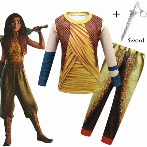 Girls Halloween Cosplay Costume Legend Cartoon Raya and The Last Dragon Kids Fancy Clothes Long Sleeve Top+Pants Casual Outfits