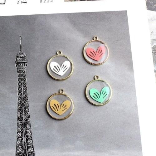 2pcs 20mm Mini Transparent Sweet Heart Zinc Alloy Round Enamel Charms Pendants For DIY Necklaces Bracelets Jewelry Accessories