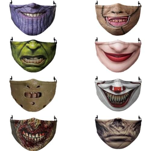 Hot Clown-Zombie-Hulk-Thanos Cosplay Halloween Christmas Mouth Masks Adult Face Protection Dust-Proof Breathable Party Mask