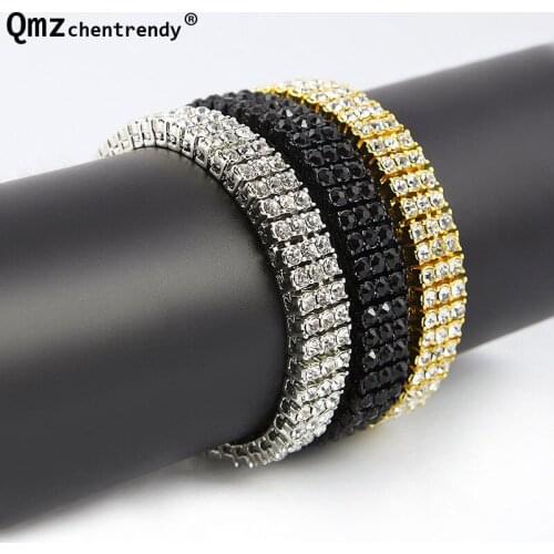 Trendy 3 Three Rows Rhinestone Pharaoh CZ Bracelet MIAMI CUBAN LINK Exaggerated Bangle Hip Hop Bling Men Women Chain Wristbands