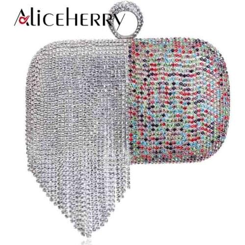 Fashion Women Evening Bag Box Party Lady Day Clutch Purse Bag Chain Shouder Rhinestones Beaded Tassel Wedding Handbags
