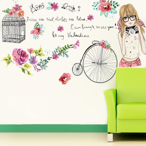 Girls Wall Stickers Creative Youth Bedroom Dorm Home Decorative Removable Waterproof Self Adhesive PVC Wall Sticker Poster