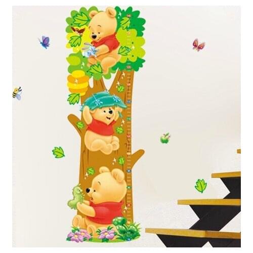Winnie Pooh cartoon children room Trees Bear Pattern Wall Stickers Height Measure For Kids Room Wall Decal Home Nursery Decals