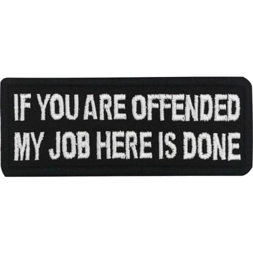 OFFENDED MY JOB HERE name tag iron on hook backing funny punk rock embroidered biker motorcycle patches for vest hat jeans