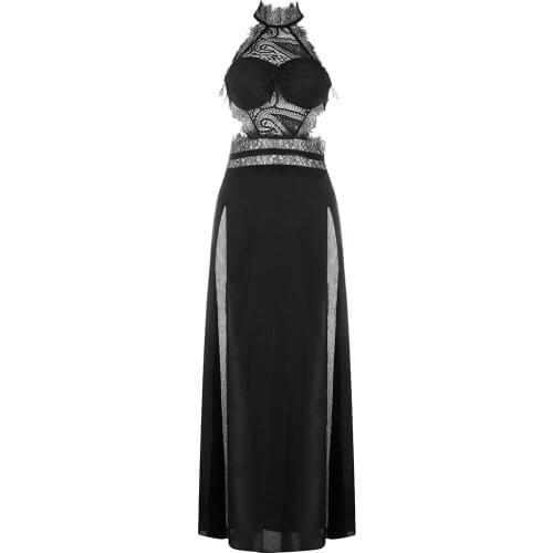 New Summer Womens Clothing Fashion Halter Black Lace Dress 2021 Sexy Backless Hollow Out Club Party Dresses