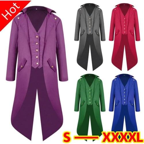 New Medieval Vintage Swallowtail Clothes Men Long Jackets Knight Halloween Cosplay Costumes Steam punk Party Coats Trench