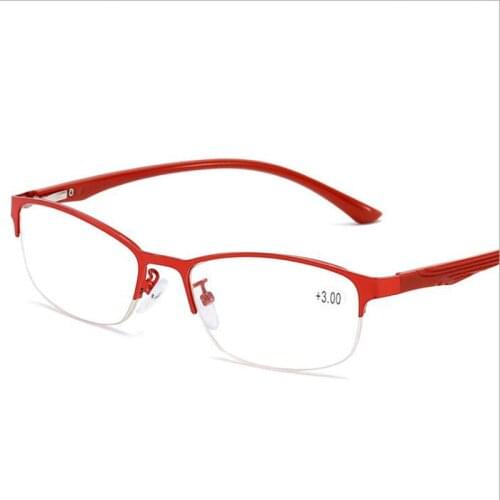 Metal Half Frame Reading Glasses Women Antifatigue Squar Computer Optical Eyeglasses Presbyopia Eyewear Feamale Elder +25 To +40
