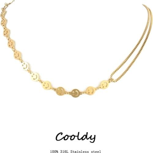 Smiling Face Necklace Thick Chain Choker Stainless Steel Necklace For Women Men Geometric Double Necklaces For Women Jewelry