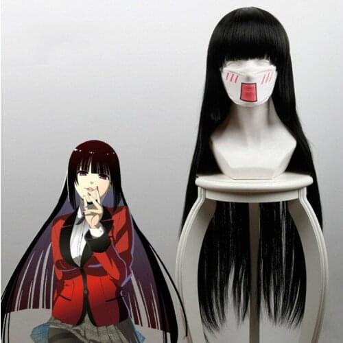 Kakegurui Yumeko Jabami Cosplay Wigs Black/ Gold Straight Heat Resistant Synthetic Hair Men Women Halloween Cosplay Wig C25M39