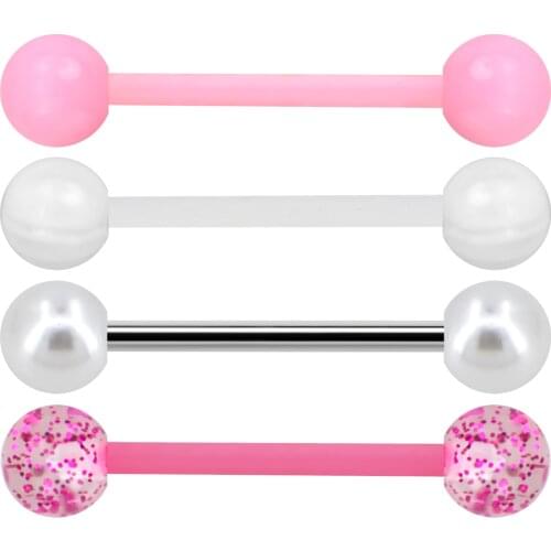Body Punk 4 PCS Stainless Steel 14G Tongue Rings Barbell Pink Tongue Barbell Jewelry for Women piercing Tongue Piercing