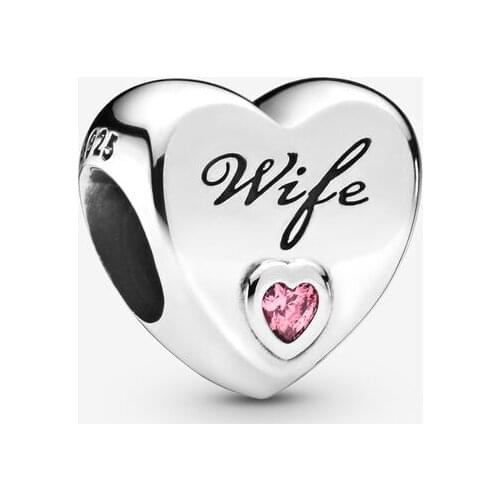 Genuine 925 Sterling Silver Wife Love Heart Charms Metal Beads Fit Pandora Bracelet for Women DIY Jewelry Gift