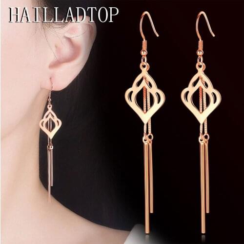 Hollow Pendant Long Dangle Earrings Metal Zircon Tassel Drop Earrings for Women Prevent Allergy Quality Women Ear Nail Tassel