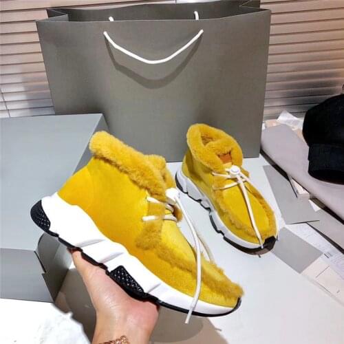 Casual Sneakers Women Lace-Up Female Trainers Ladies Snow Boots Flat Platform Botines Mujer Warm Wool Couple Shoes Zapatillas