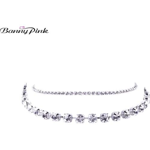 Banny Pink Elegant Rhinestone Chain Choker Necklace For Women Sexy Crystal Clavicle Choker Collar Fashion Bridal Jewelry Collier