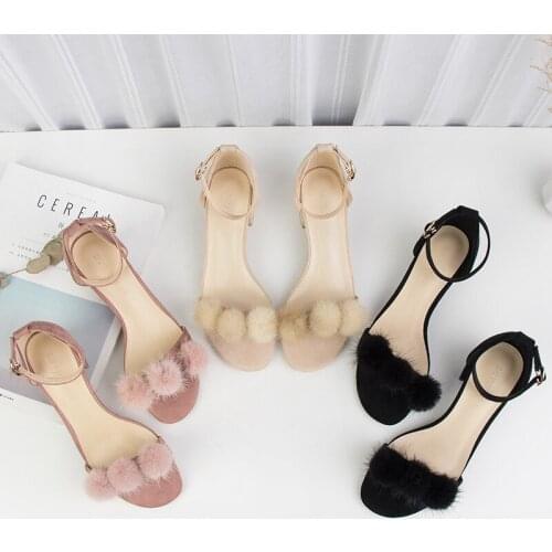 Women Sandals Female Shoes Woman Summer Flock Square head 4CM Thick heel Comfortable Sandals Ladies Slip-on Sandals Women Sandal