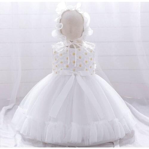 Hat Lace Flower Christening Princess Toddler Birthday Party Ball Gown Newborn Children Baptism Baby Girl Summer Dress 1 Year