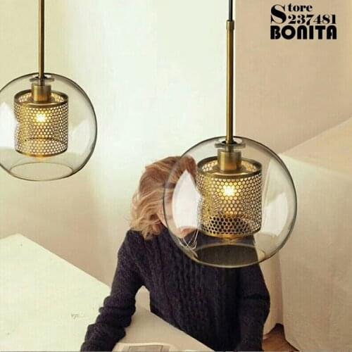 Glass ball modern hanging lamps Metal ball gourd cylindrical cord pendant light industrial pendant lighting for restaurants
