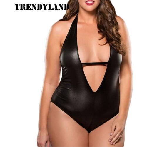 Trendyland Oversized Women PU Faux Leather Sexy Nightwear Plus Size Lingerie Temptation Underwear Nightdress Erotic Apparel