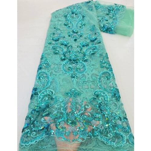 Embrodery nigerian lace fabrics with sequins SYJ-288883 french mesh tulle african net lace fabrics for sewing dress