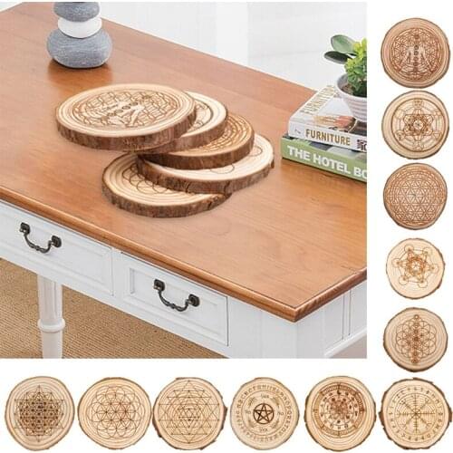 XX9B Vintage Wooden Round Chakra 7-Star Array Pendulum Plate Astrology Pentacle Altar Pad Display Board Divination Coaster Mat