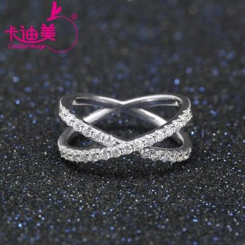 CADERMAY Jewelry X Shaped Moissanite Eternity Ring With Melee Gemstones For Women