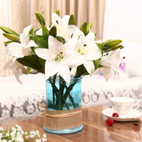 1 Pcs 3 Heads Sweet Artificial Flower Fake Lily Floral Home Bedroom Office Hotel Festical Wedding Party Decor Artificial lily