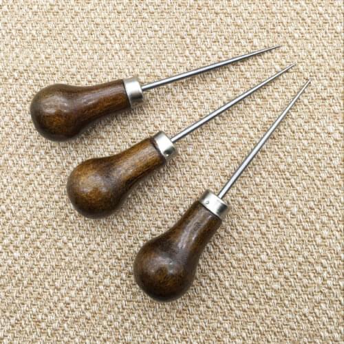 1Pc Professional Leather Wood Handle Awl Tools Sewing Accessories Stitching Awl For Leather Craft Stitching Sewing Accessories