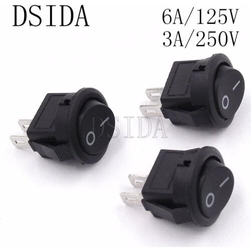 10PCS 16mm 2Pin Ship type switch ON-OFF SPST Round Rocker Switch 3A/250V 6A/125V AC Black New
