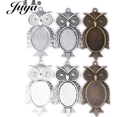10pcs/lot Owl charm Pendant Base Setting Blank Bezel Tray Fit Oval 18X25mm Oval Glass Cabochon Dome Cameo For DIY Jewelry Making