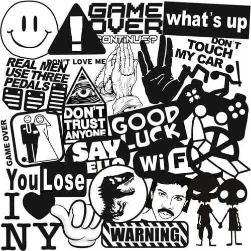 100pcs/ Bag High Quality Transparent Random Black and White Traceless Stickers DIY Luggage Skateboard Waterproof Car Stickers