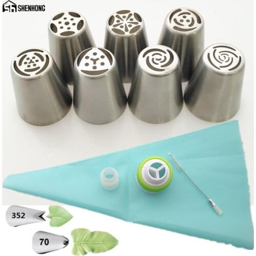 SHENHONG 13PCS Russian Cake Nozzles Silicone Bage And Coupler Icing Piping Nozzle Rose Pastry Tips Cupcake Decorating Tools