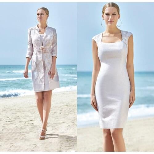 2020 Mother of the Bride Dresses with Long Jacket Appliques Lace Evening Gowns Custom Made Knee-Length Wedding Guest Dress