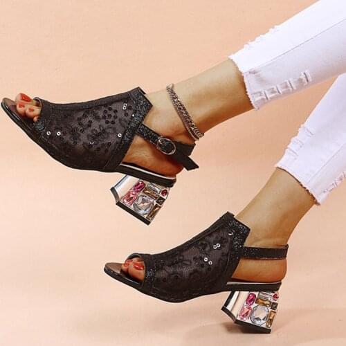 2021 Women Sandals Fashion Thick Heel Peep Toe Womens Shoes Mesh Breathable Sandals Ladies Plus Size Girls Summer Sandal