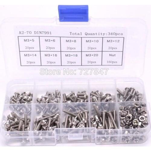 340pcs/set M3 Pan Head Screws and Nuts Assortment Kit Set Stainless Steel Screw Nut Hardware for FPV Drone