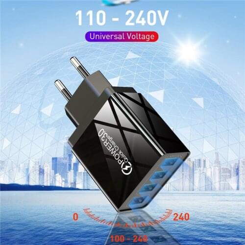 4 Ports Quick Charger 3.0 USB Charger EU US UK Plug For iPhone 11 Pro Max Xiaomi Samsung Portable Wall Phone Fast Charger