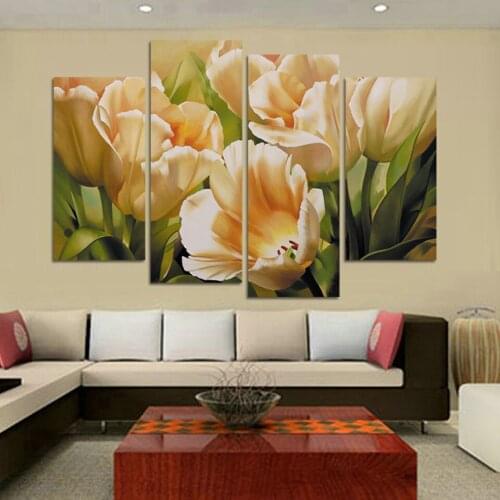 Full DIY 5D Diamond Painting Tulip Flower 4 pcs Cross Stitch Square Diamond Embroidery round rhinestones Diamond Mosaic WW110