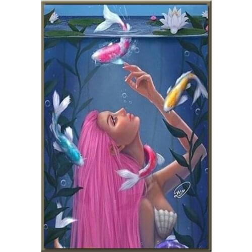 Water Fairy Diamonds Embroidery Full Drill Square Round 5D Diamond Painting Koi Fish Landscape Mosaic Needlework Paintings