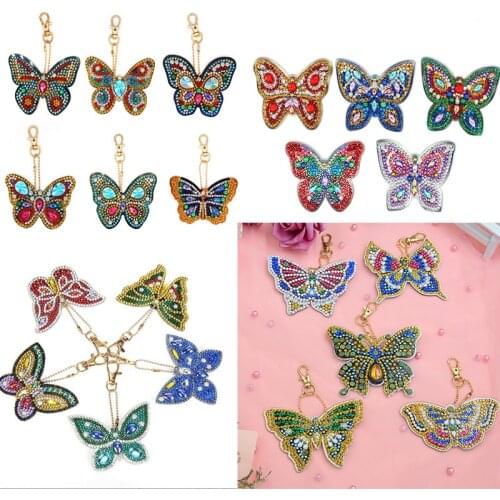 Diamond Painting Full Drill 5D DIY Pattern Butterfly Keychain Key ring Diamond Embroidery Cross Stitch Needlework Christmas Gift