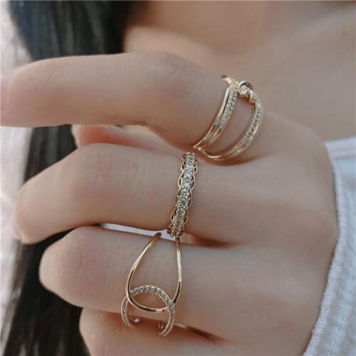 Shiny Side Luxury Zircon Adjustable Wedding Rings for Women Simple Style Geometric Crystal Engagement Rings