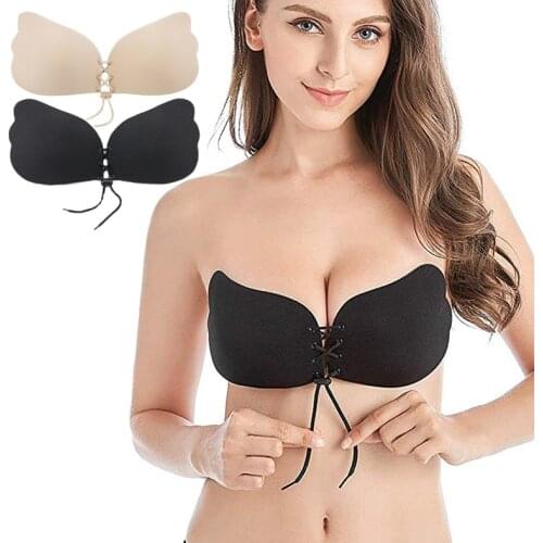 Women Invisible Bra Strapless Push Up Bra Seamless Silicone Self-Adhesive Sticky Front Closure Sexy Lingerie Fly Bras Reggiseno