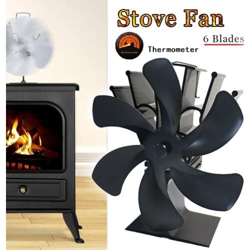 Black Fireplace 6 Blades Heat Powered Stove Fan komin Log Wood Burner Eco Friendly Quiet Fan Home Efficient Heat Distribution