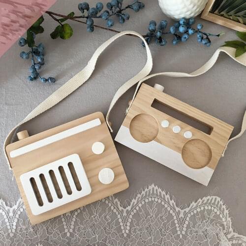 Lovely Kids Wooden Radio Toy Nordic Tape Recorder Figurines Crafts Child Room Hanging Decoration Christmas Birthday Gifts