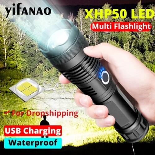 Dropshipping Ultra Bright XHP50.3 Flashlight Xlamp Zoom Shock Resistant USB Torch XHP50 18650 or 26650 Rechargeable Flashlights