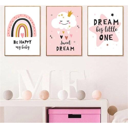 Quotes Art Canvas Print Pink Rainbow Paintings Star Cloud Wall Art Poster Nursery Painting Nordic Wall Pictures Girls Room Decor